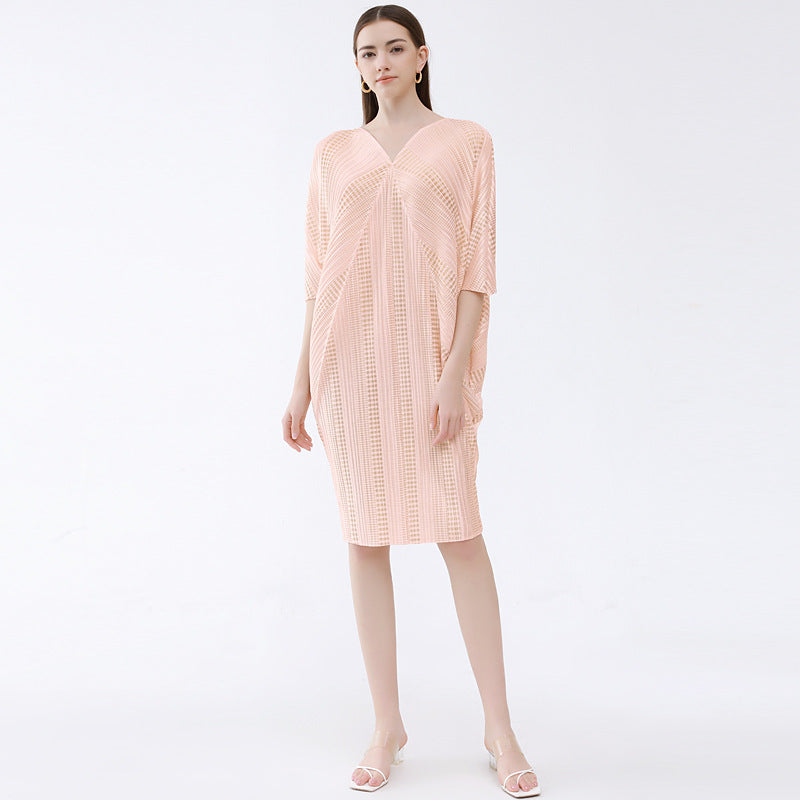 New Pink to Make You Younger Slimming Sense of Design Elegant Mid-Length Batwing Sleeve Gilding Dress
