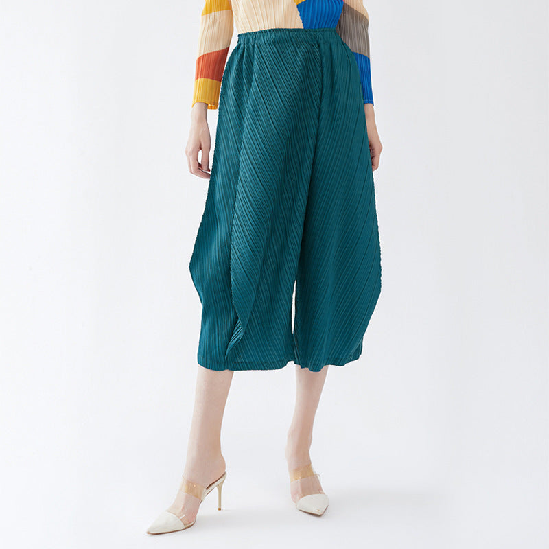 Bloomers Korean Style Waist Wide Leg Loose Solid Color Casual Medium Long Trousers Women