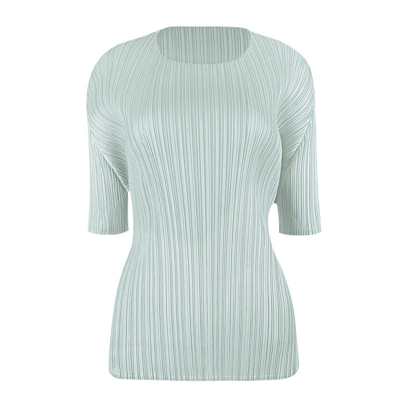 Simple Basic Solid Color round Neck T-shirt Slim-Fit Slimming Bottoming Shirt Top