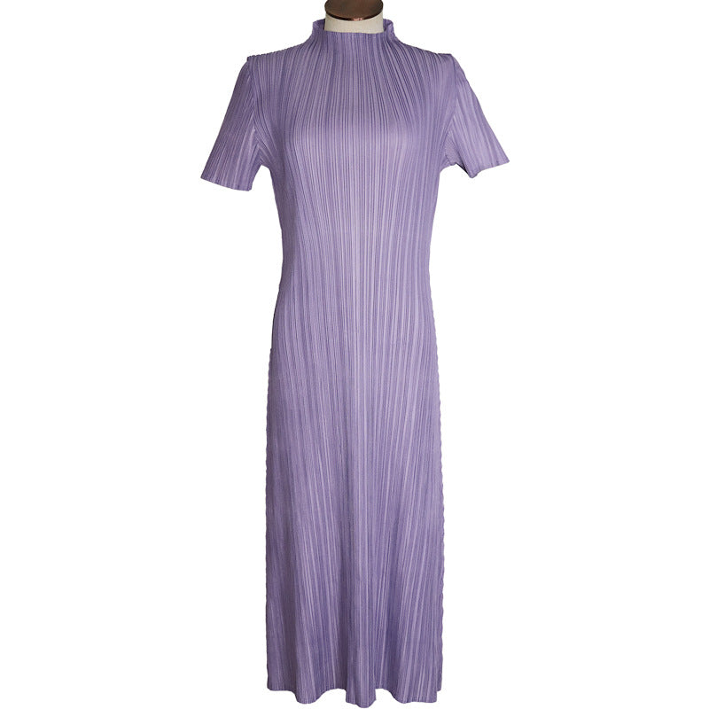 Simple Basic Versatile Stand Collar Long Skirt Pleated Skirt Dress Wholesale