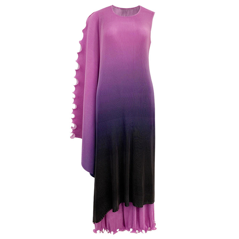 Cross-Border Irregular One-Shoulder Sleeve round Neck Gradient Color Dress Casual Pants Two-Piece Set