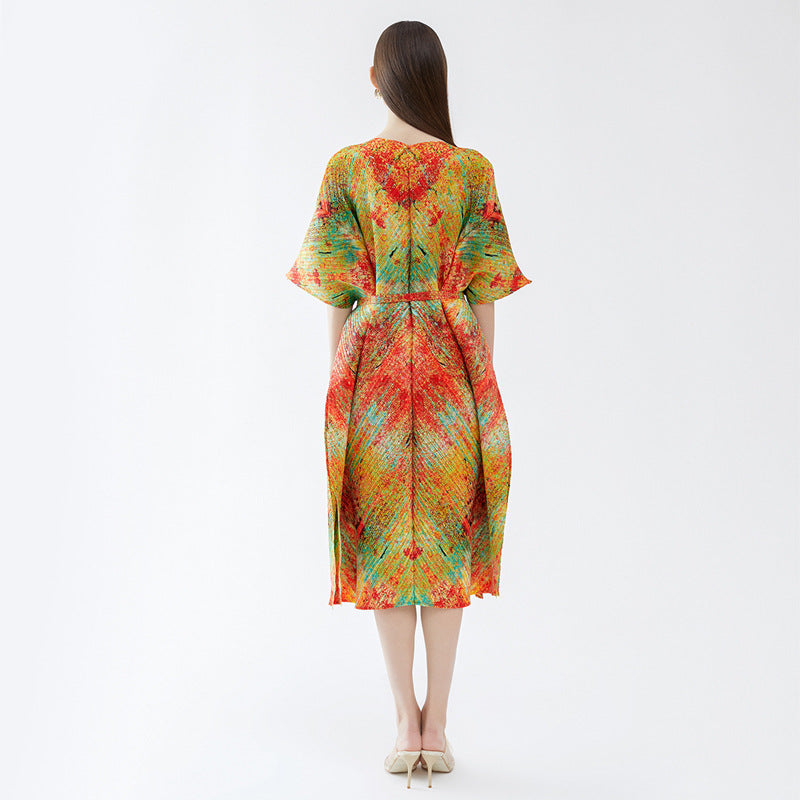 Amazon Waist-Tight Elegant Long Printed Loose Sense Dress Women