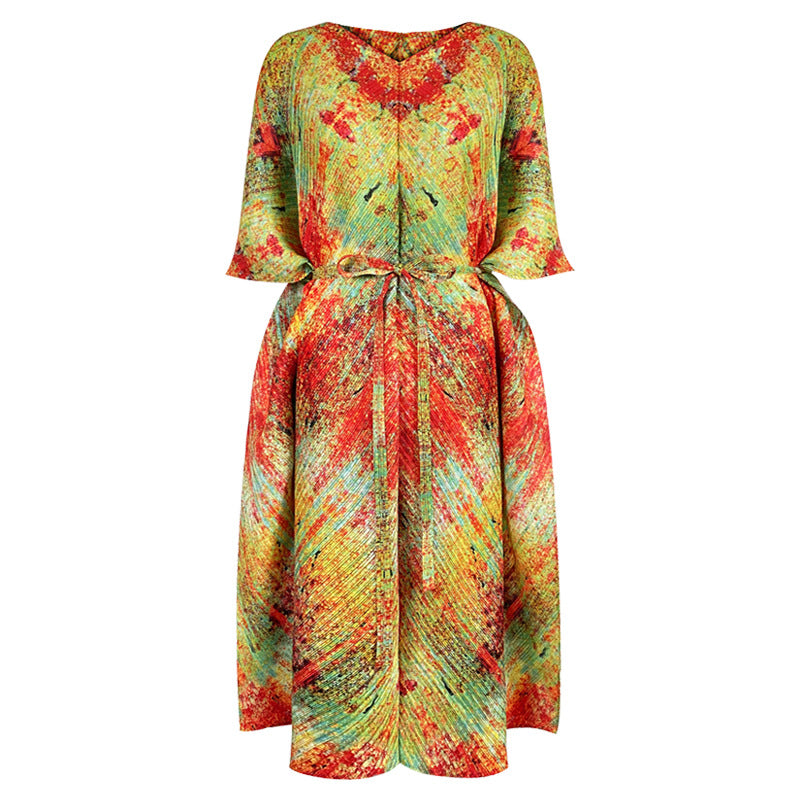 Amazon Waist-Tight Elegant Long Printed Loose Sense Dress Women