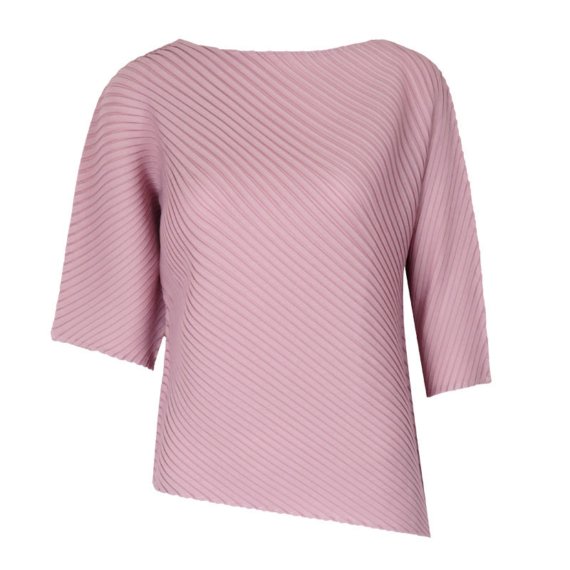 off-Shoulder Collar Irregular Top Women's Design Sense Niche Loose Three-Quarter-Length-Sleeved T-shirt Women