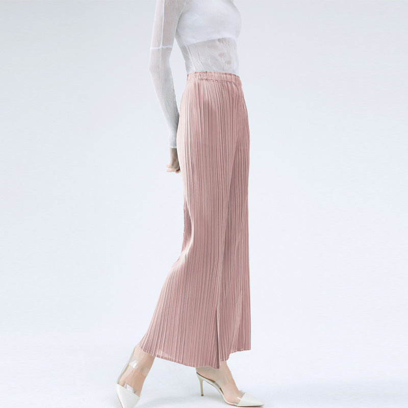 Casual Pants Simple Loose Comfortable Stretch Pleated Trousers Split Straight Pants Women