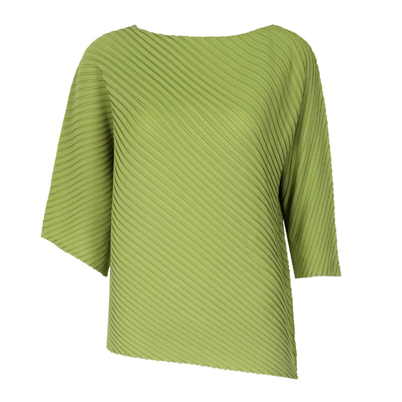 off-Shoulder Collar Irregular Top Women's Design Sense Niche Loose Three-Quarter-Length-Sleeved T-shirt Women