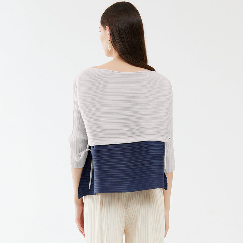 Level Sense Stitching Drawstring Top Loose T-shirt in Contrast Color Niche Design