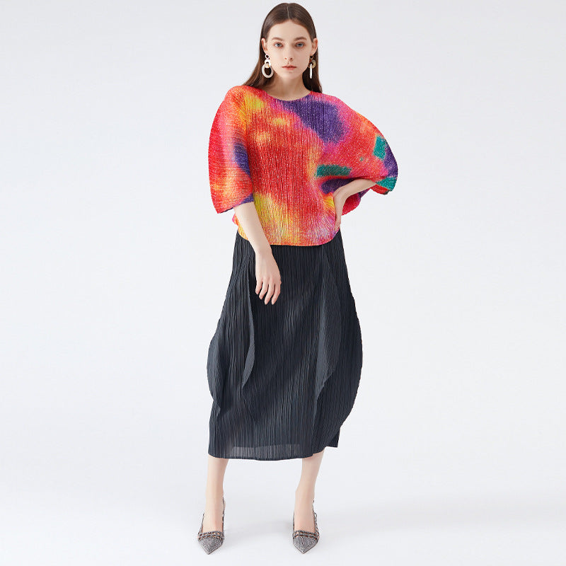 Casual Black Color & Pleats Skirt Mid-Length Waist Bag Hip Bud Skirt Women