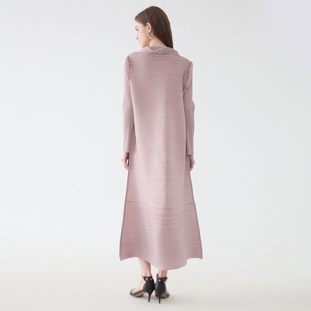 Scarf Collar Dress Women's Loose Long Sleeve Solid Color A- line Midi Dress