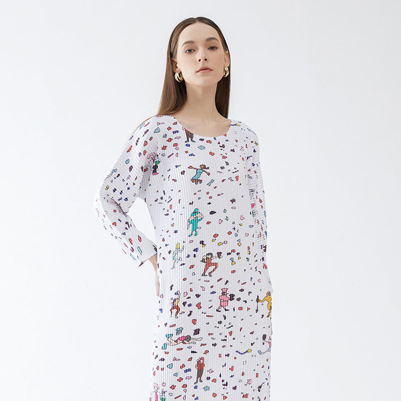 Petite Dress Pleated Slim-Fit Long-Sleeved Pleated Dress