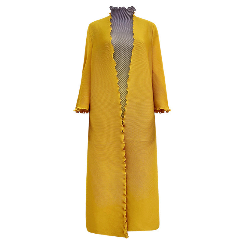 Irregular Two-Piece Long Sleeve Gradient Coat Collar Temperament Leisure Pleated Dress