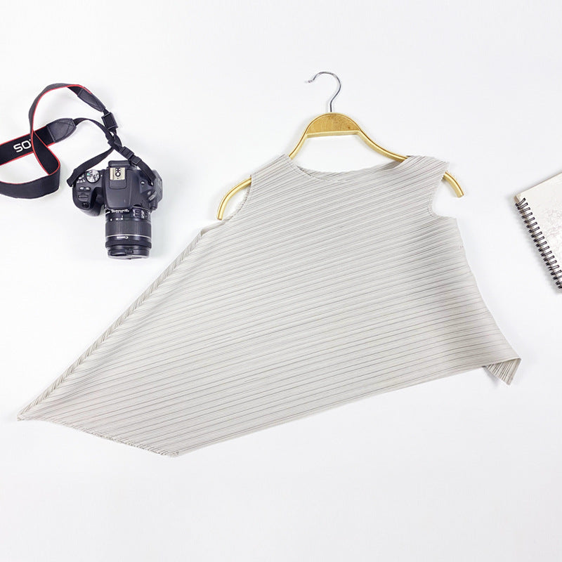 Simple and Irregular round Neck All-Matching Top Sleeveless Solid Color Female in Stock