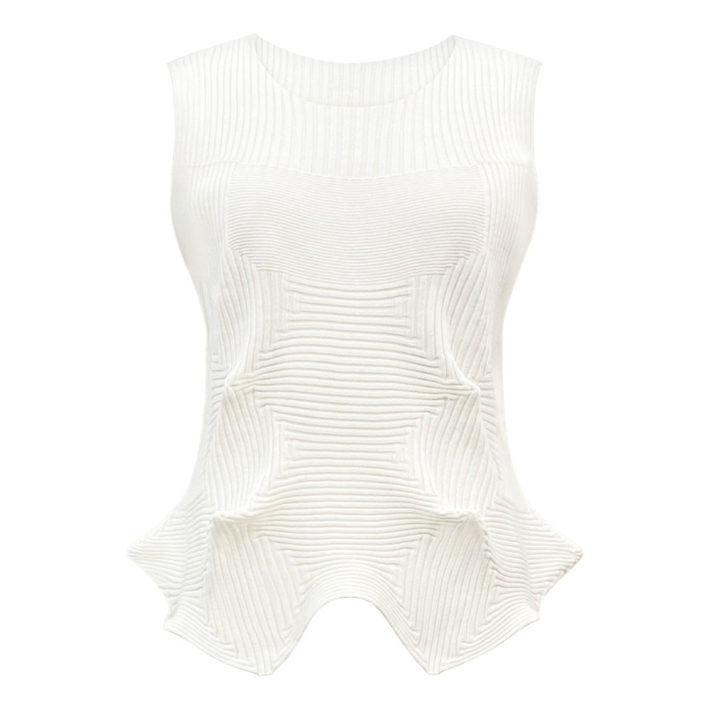 Sea Urchin Knitted Sleeveless Two-Piece Suit Women's Vest Top Bubble Skirt