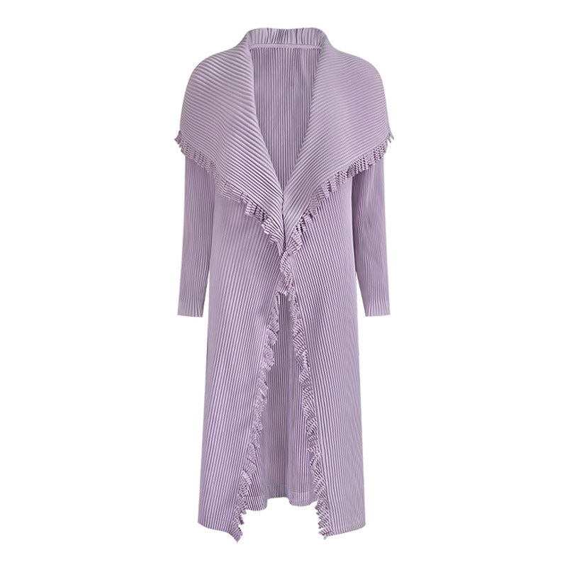 Lapel Double-Sided Tassel Long-Sleeved Coat Jacket Solid Color Pleated Coat Women's Double-Sided Woolen Women's Coat