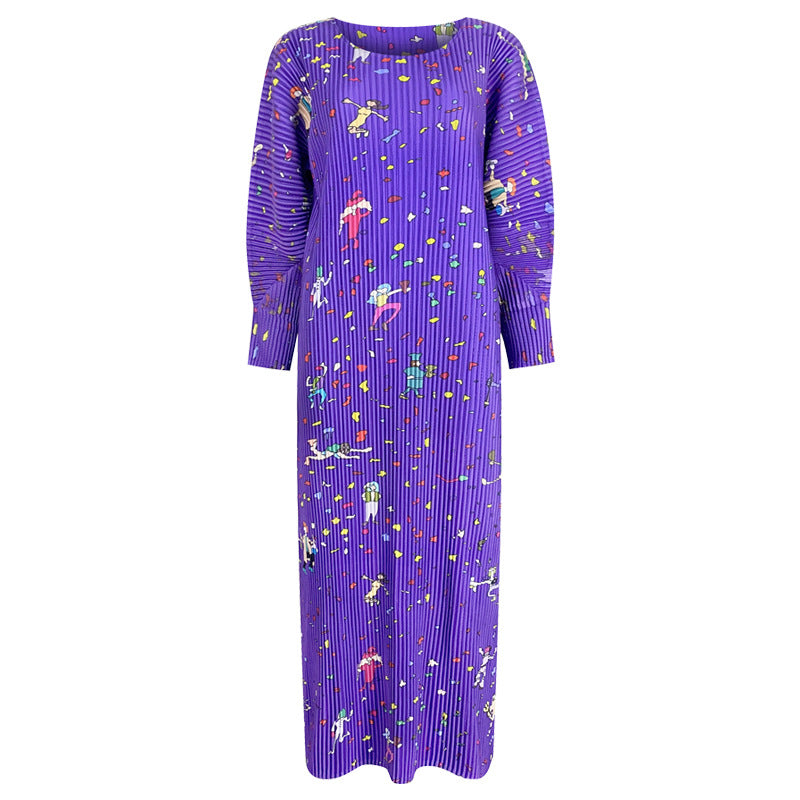 Petite Dress Pleated Slim-Fit Long-Sleeved Pleated Dress