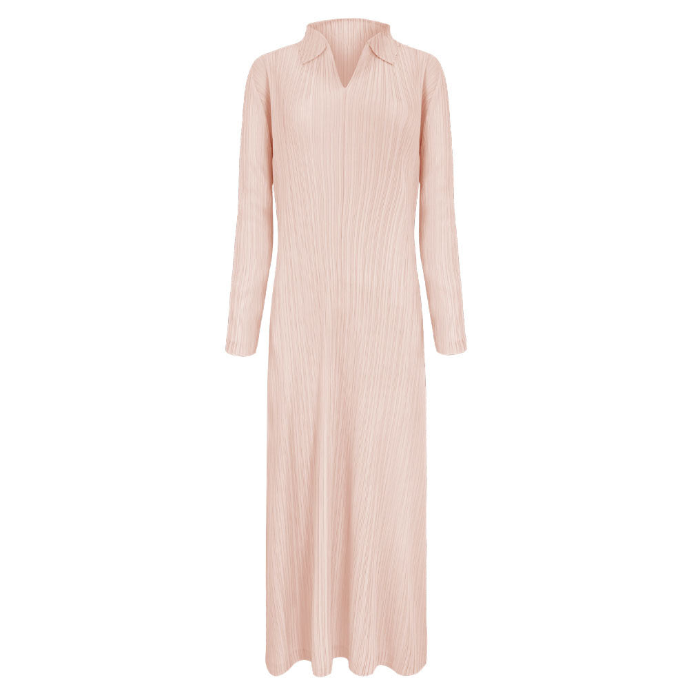 Dress Polo Collar Long Sleeve A- line Skirt for Women