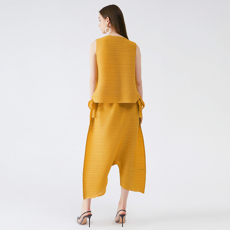 Pleated Suit Women's Loose Lace-up Top Wide-Leg Harem Pants Two-Piece Set Women's