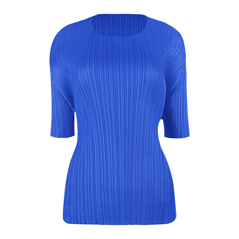 Simple Basic Solid Color round Neck T-shirt Slim-Fit Slimming Bottoming Shirt Top