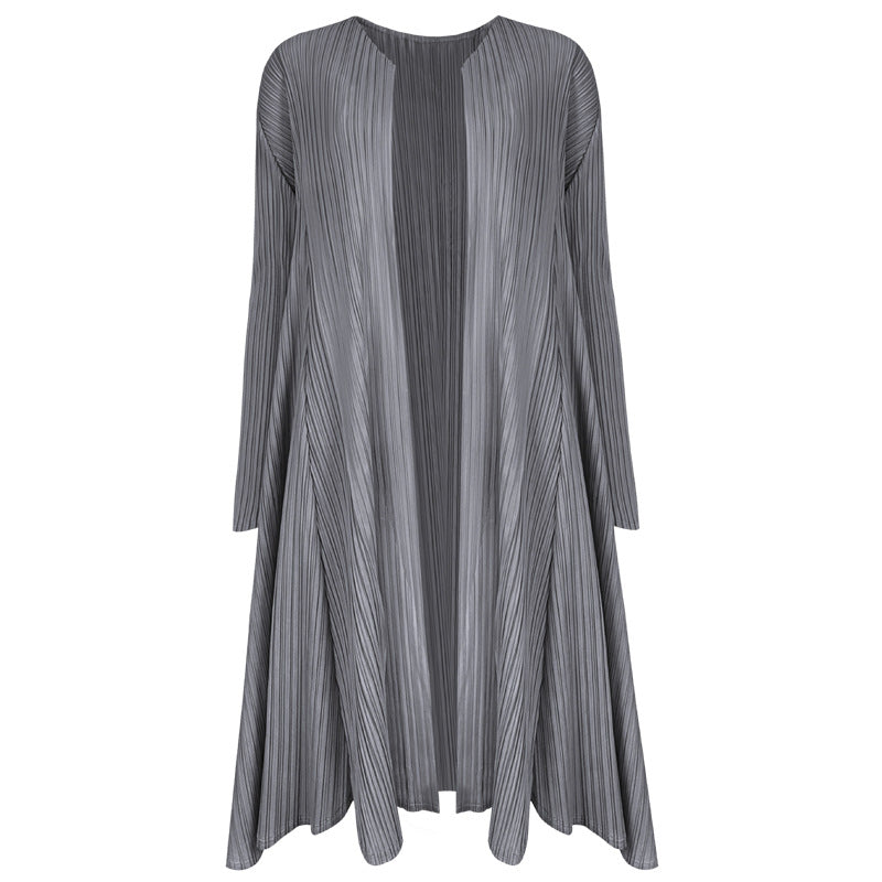 Basic Style Patchwork Cardigan Jacket Long-Sleeved Loose Comfortable Coat Women's Mid-Length