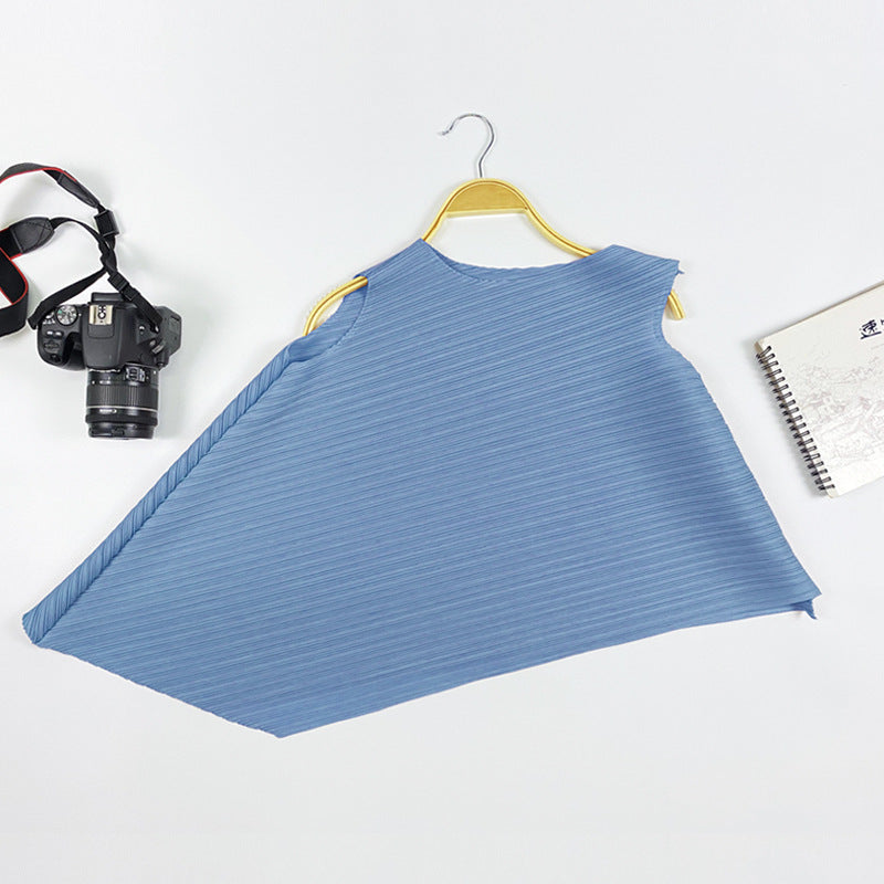 Simple and Irregular round Neck All-Matching Top Sleeveless Solid Color Female in Stock