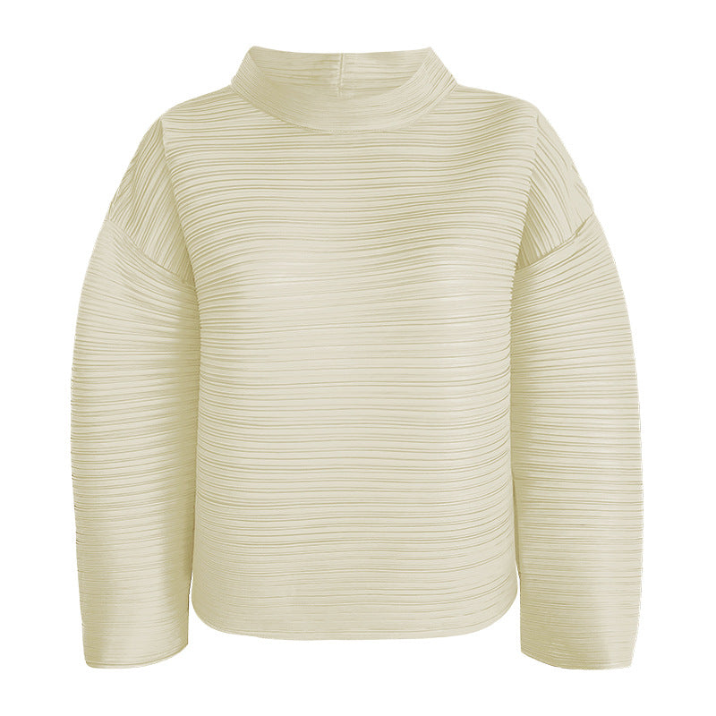 Long Sleeve Women's Design Blouse Solid Color Loose Lapel Pleated Casual Sleeve T-shirt Women