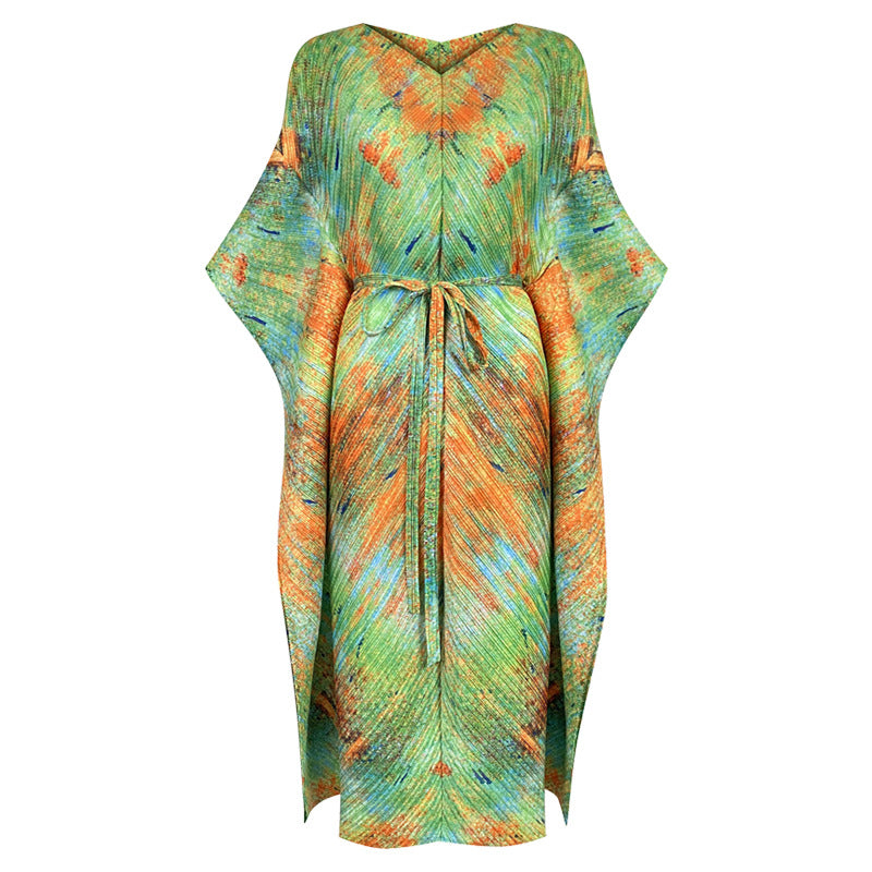 Amazon Waist-Tight Elegant Long Printed Loose Sense Dress Women