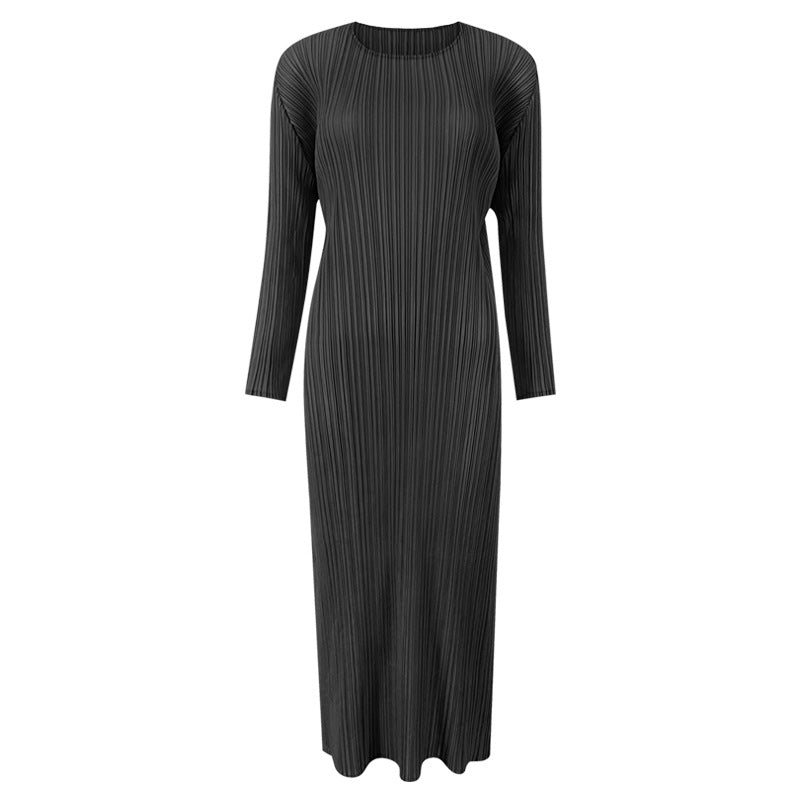 Classic Long Sleeve Solid Color Dress Women's Mid-Length Simple Slim Fit Slit Bottoming Skirt Autumn Clothing