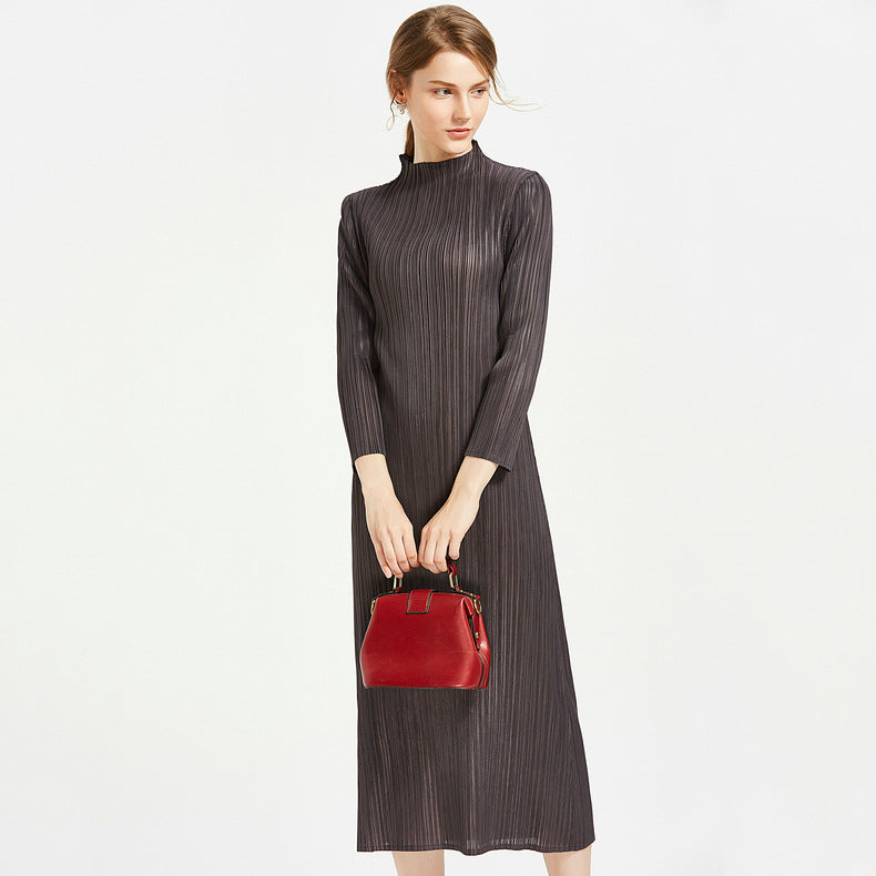 Comfortable Soft Dress Women's Mid-Length Slim Fit A- line Dress Long Sleeve Dress Women