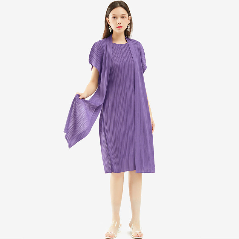 Elegant Mid-Length Pleated Skirt Design Double-Layer Stitching Dress Women