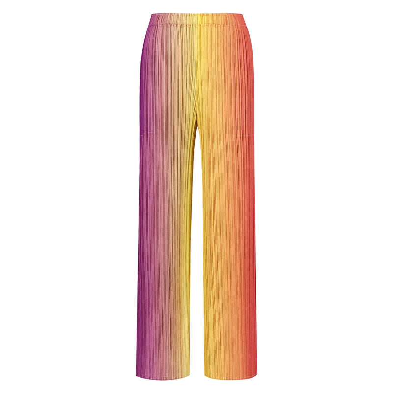 Artistic Pleated Wide-Leg Pants Women Loose plus Size Waist Gradient Rainbow Pants Straight-Leg Trousers Women