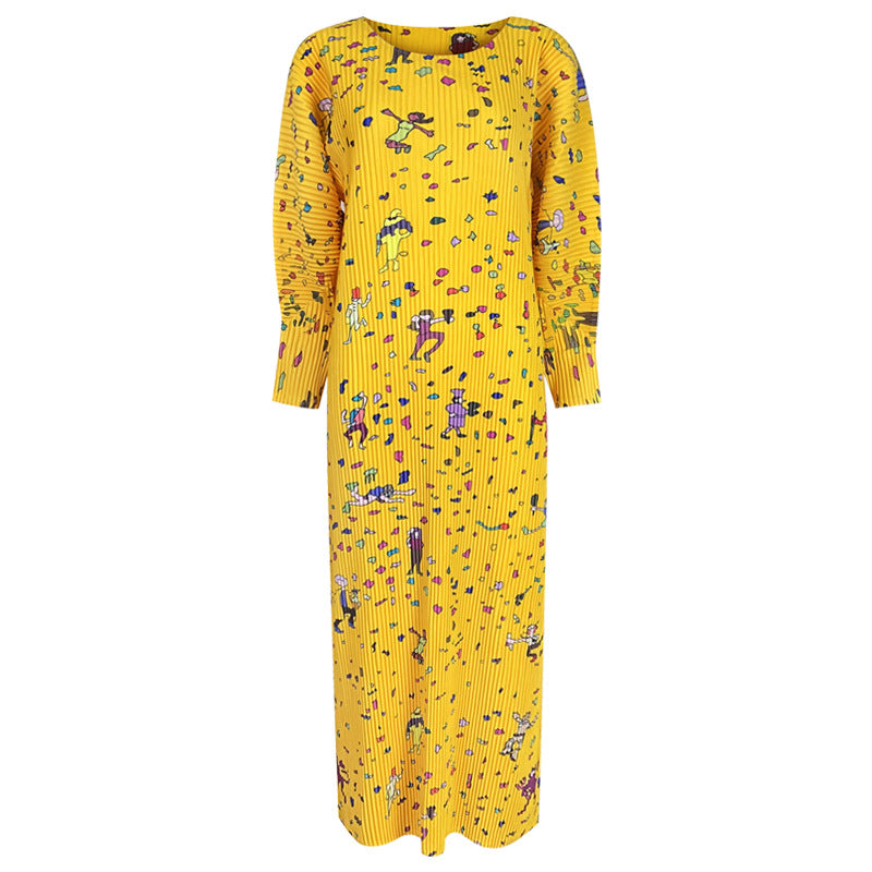 Petite Dress Pleated Slim-Fit Long-Sleeved Pleated Dress