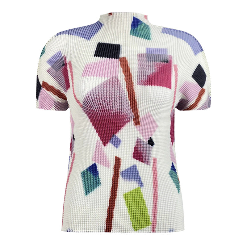 23me Series Comfortable and Stylish Fabric Stitching Smooth Elastic Breathable Short Sleeve Basic Top T-shirt for Women