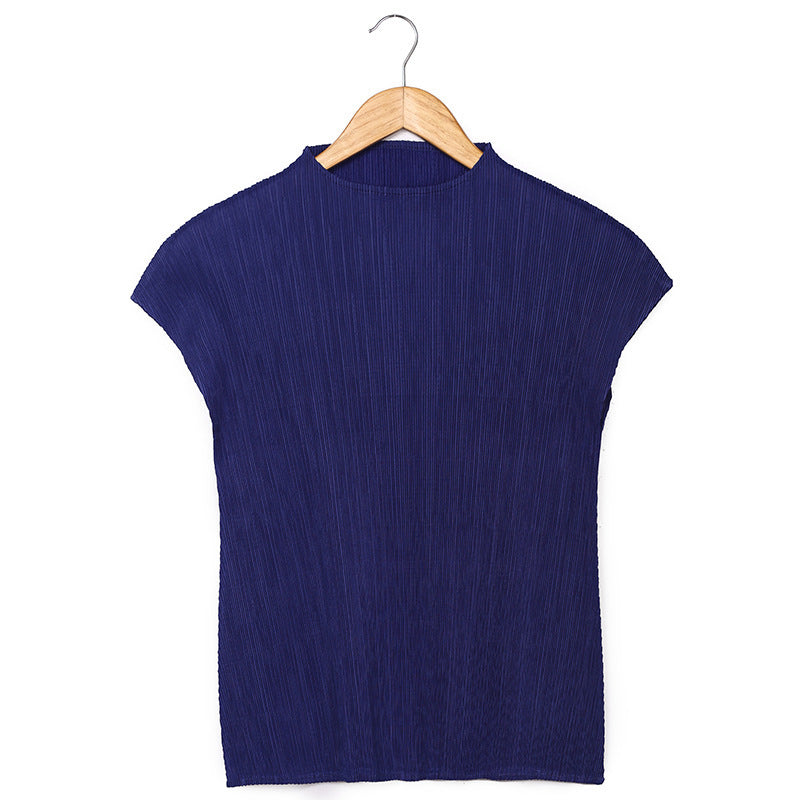 Classic Solid Color Top Women's Casual Sleeveless Slim Vest Half Collar Sleeveless Bottoming Shirt Women