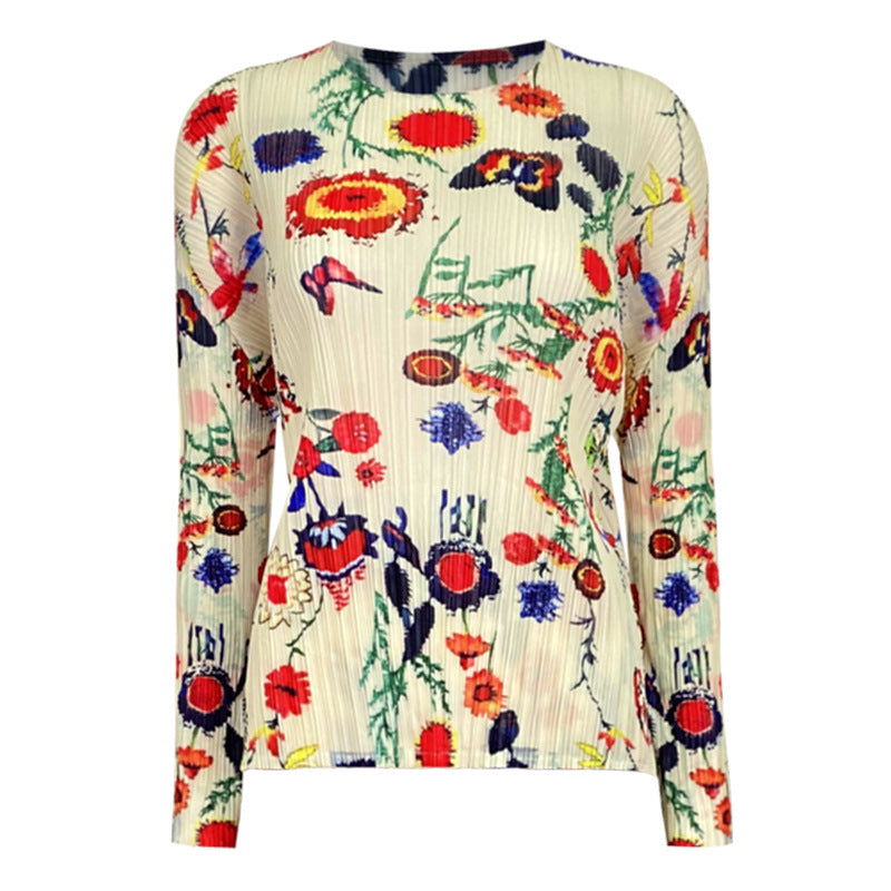 Suit round Neck All-Matching Top A- line Floral Skirt Two-Piece Set for Women