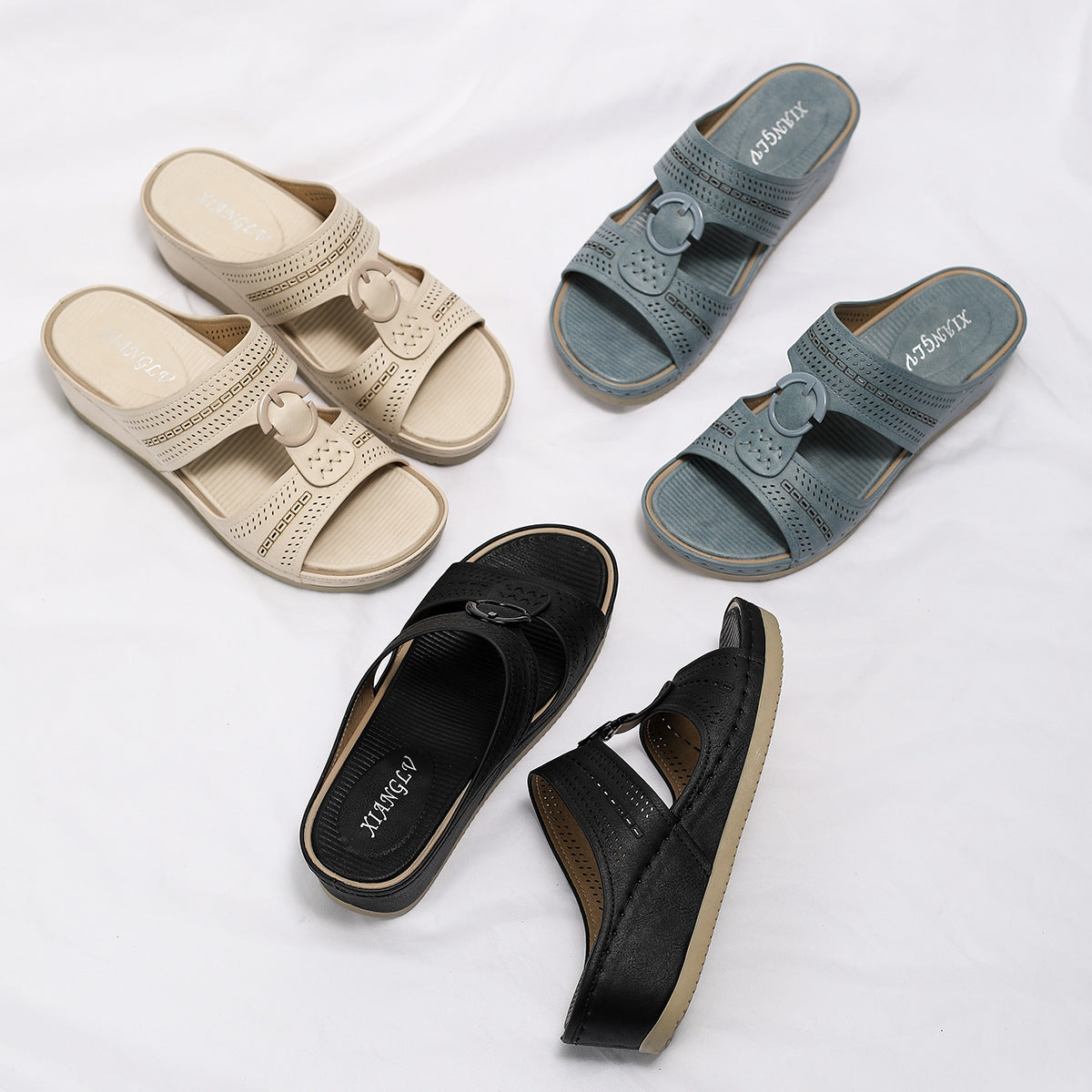 Hollow-out Wear-Resistant Sandals for Women Stitching Adhesive Wedge Platform Slippers for Women