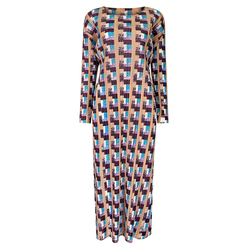 Skirt Niche Houndstooth Printed Long Sleeve Design Sense Dress Women