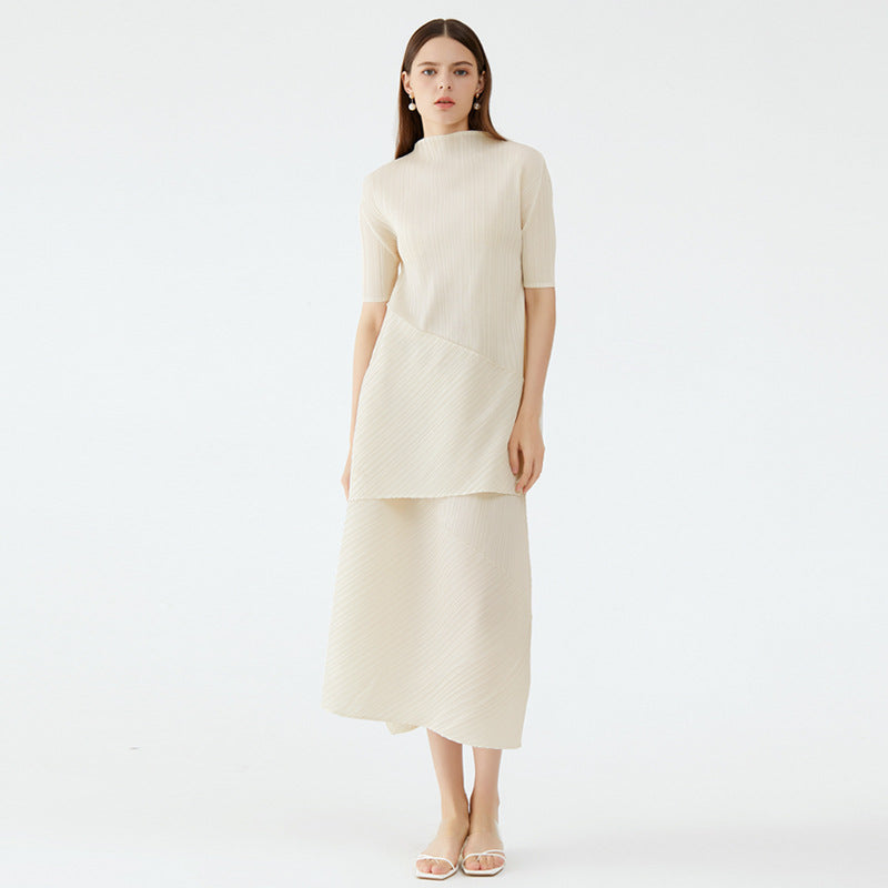 Solid Color Mid-Length Top Irregular Skirt Clothing Two-Piece Suit