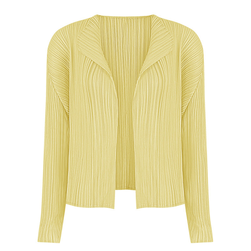 Simple Long-Sleeved Shawl Cardigan Slim-Fit Folding Sleeve Coat for Women Basic Style