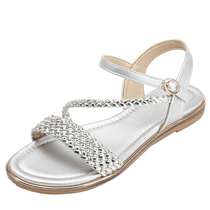 Flat Sandals Women's Comfortable Flat Fashion Sandals Woven Strap Roman Shoes Sandals