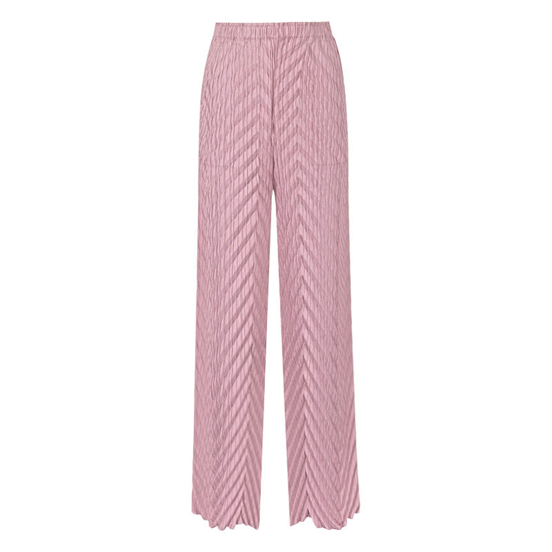 Straight-Leg Pants Women's White Pleated Waist Straight Basic Trousers for Women