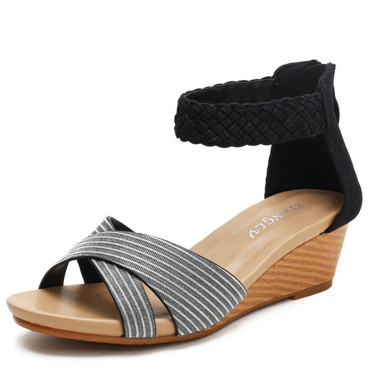 Women's Sandals Summer Women's Shoes Woven Roman Fashion Wedge Heels