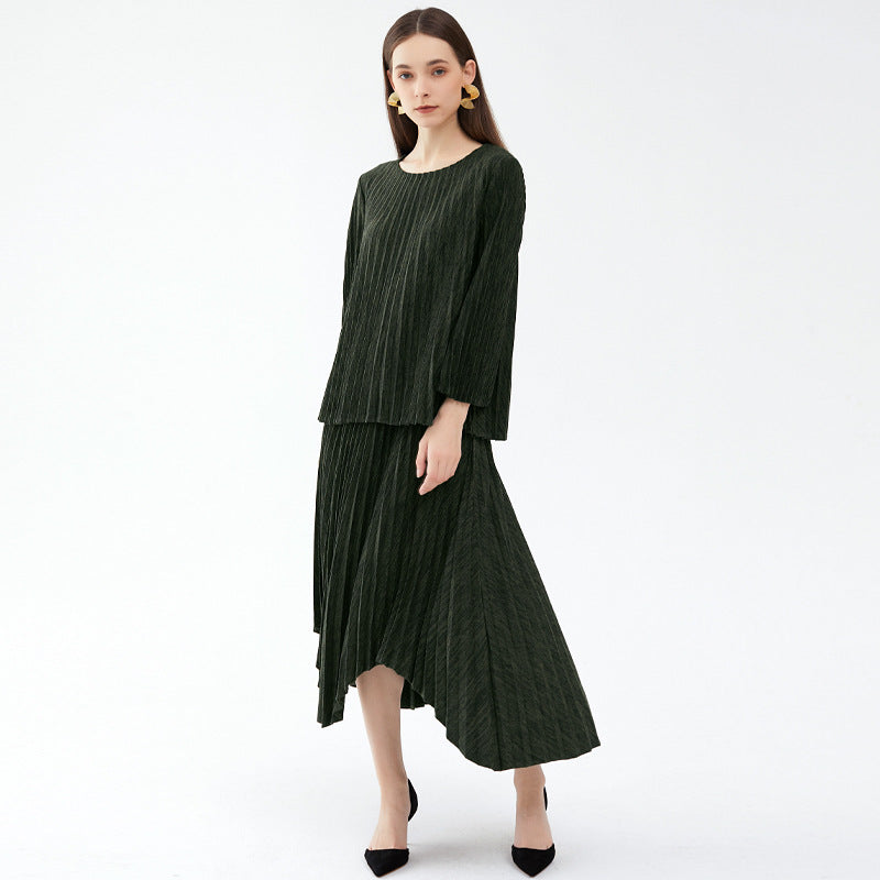 Woolen Suit Skirt Women's Age-Reducing Warm Irregular Skirt Solid Color Knitted Two-Piece Suit