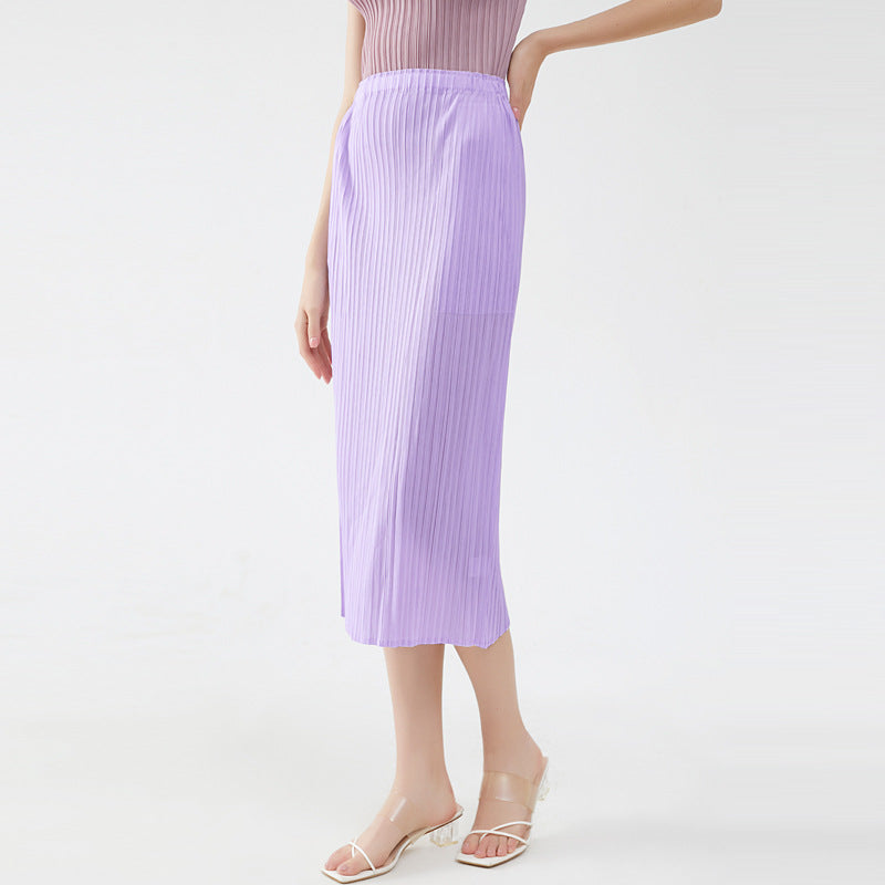 Straight A- line Skirt Loose Waist Back Slit Skirt Elegant Hip Skirt