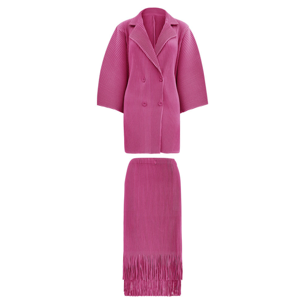 Suit Collar Thickened Coat Female Suit Two-Piece Solid Color Casual Tassel Skirt