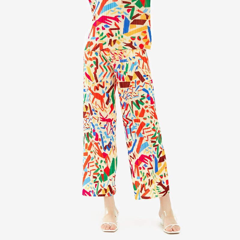 Suit Women Wholesale Printed Long-Sleeved Top Straight-Leg Trousers Two-Piece Set Women