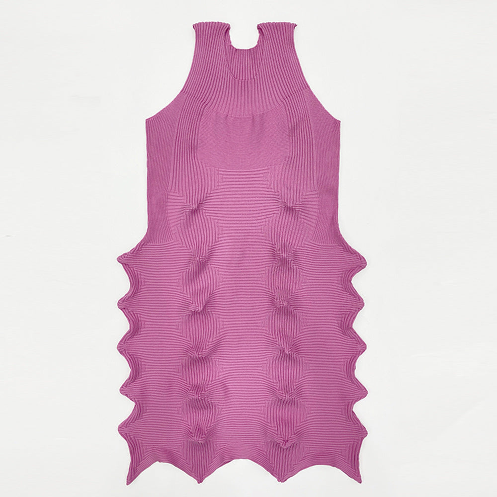 Solid Color Sea Urchin Sleeveless Knitted Dress Tank Dress Waist-Slimming Long Dress