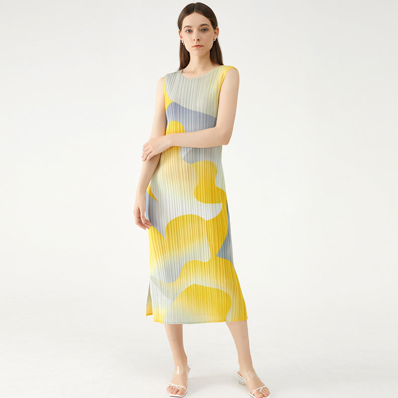 Women's All-Match Crew Neck Split Sleeveless Midi Dress Dress