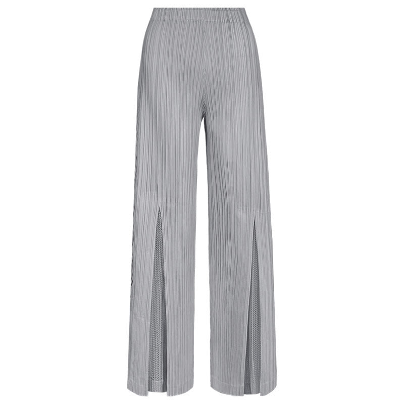 Thin Trousers Slit Casual Pants Women Elastic Slimming Legs Solid Color Stitching Wide-Leg Pants Women
