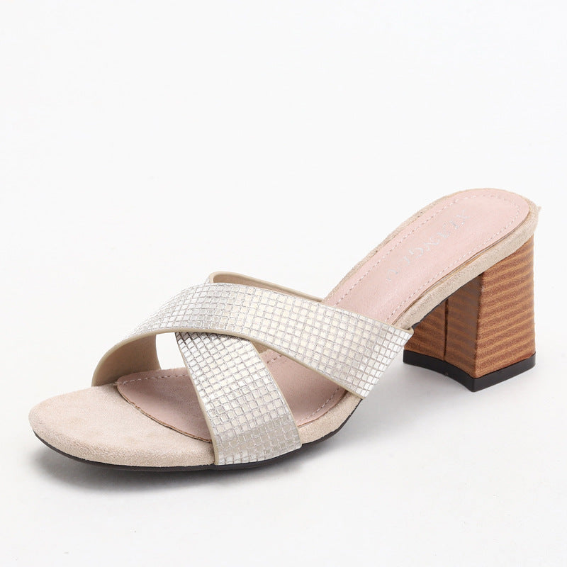 Women's Outdoor Slippers Elegant French Style Sandals Chunky Heel