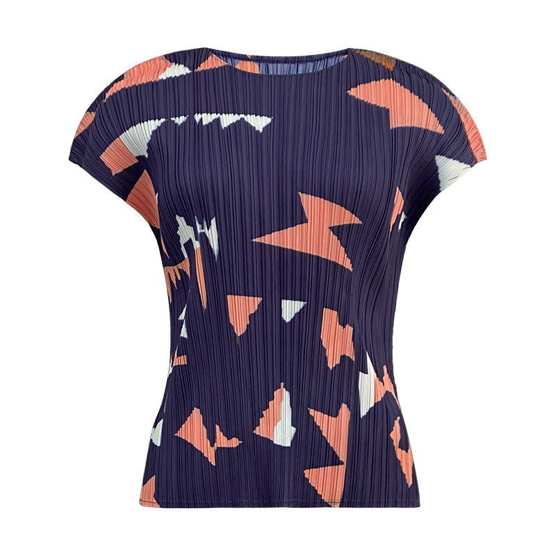 Square Printing Suit round Neck Short Sleeve Loose Top Wide Leg Pants Casual Two-Piece Suit